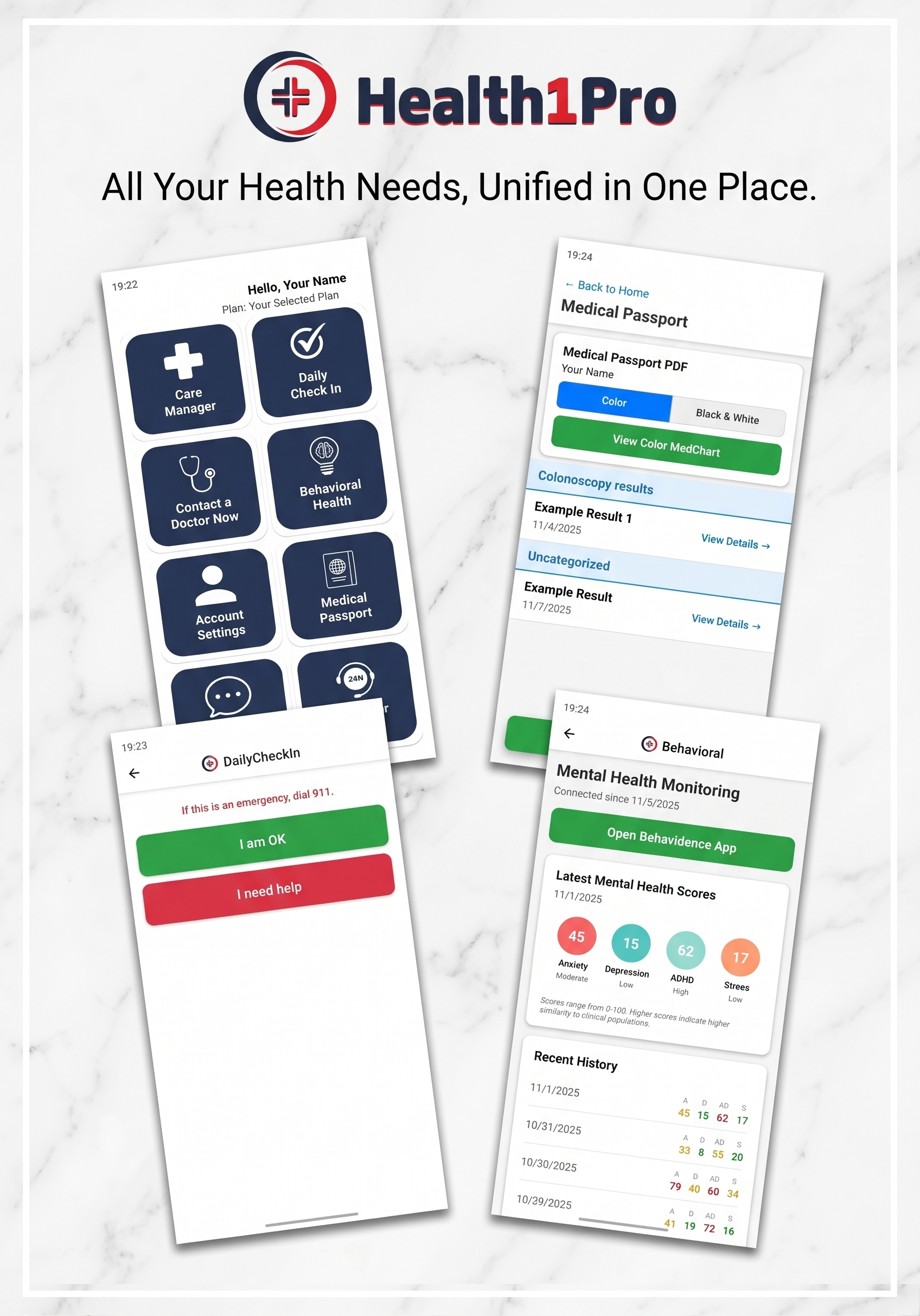 Health1Pro App Home Screen
